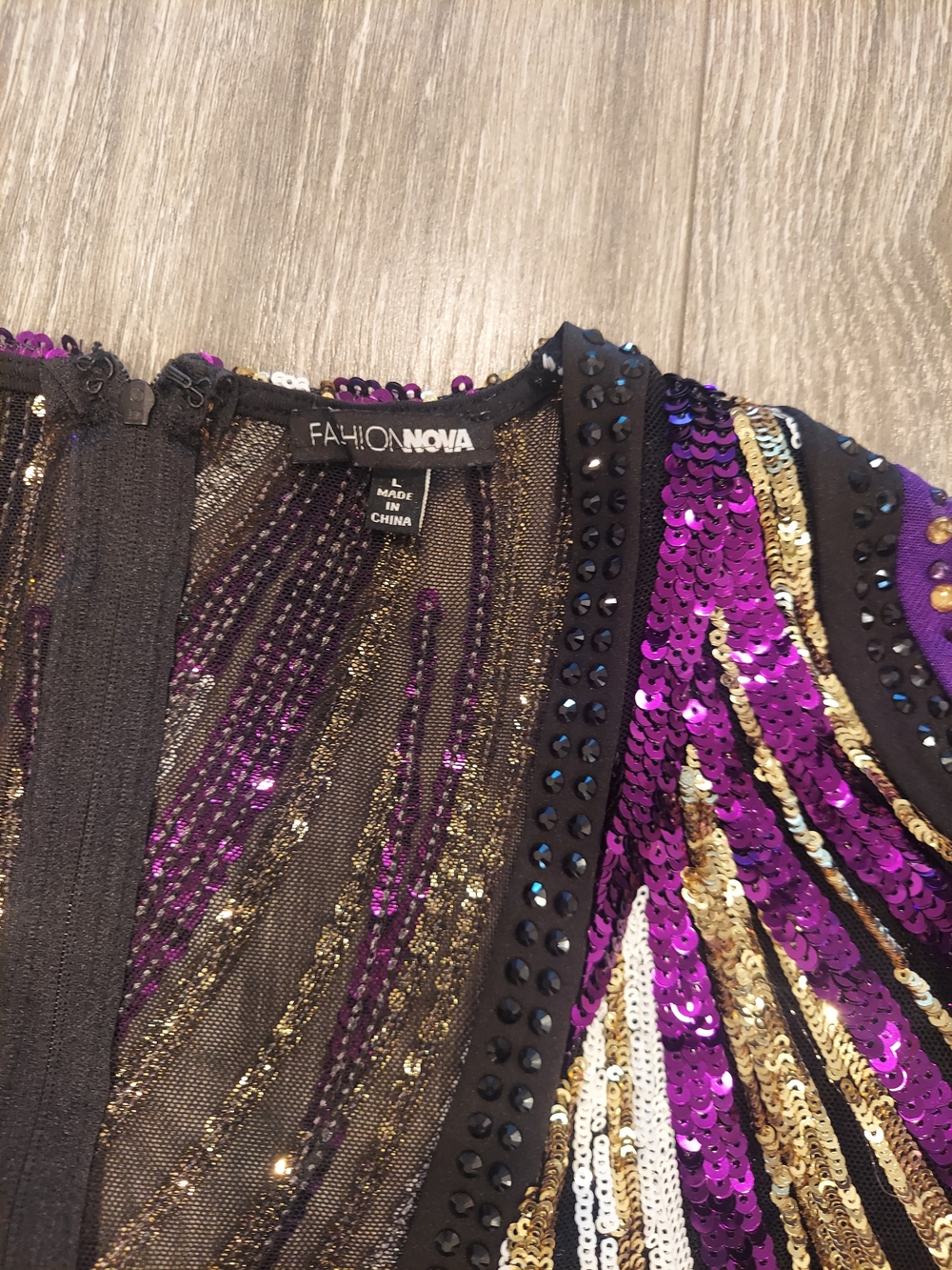 Fashion Nova Purple, Gold & Black Sequin Tunic